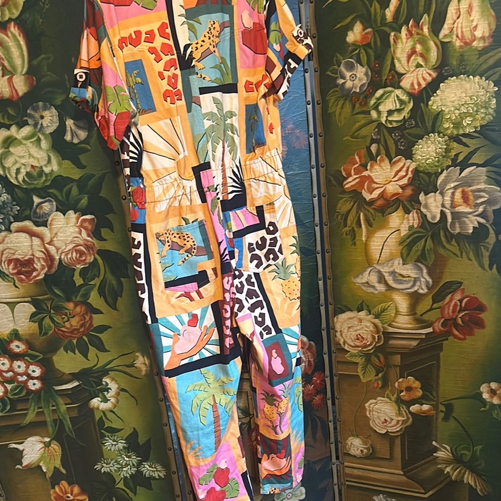 Medium FARM Rio Colorful Abstract Pattern Jumpsuit - Picture 4 of 5